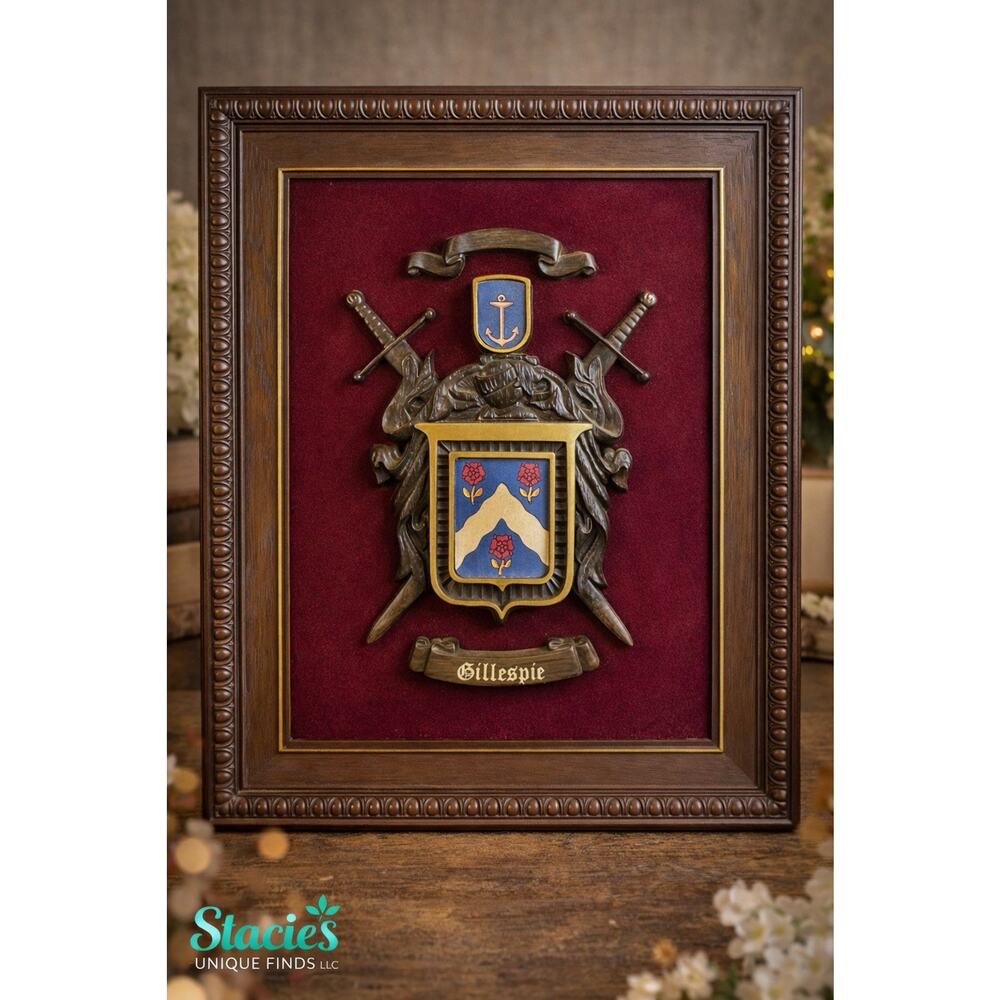Vintage Gillespie Family Crest Heraldic Plaque Halbert’s Library of Arms